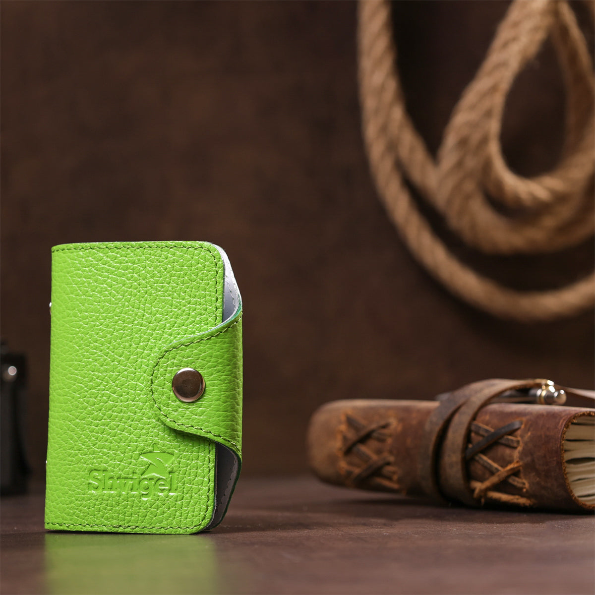 Leather Business Card Holder SHVIGEL 00105 Brown Genuine Leather for Business Cards