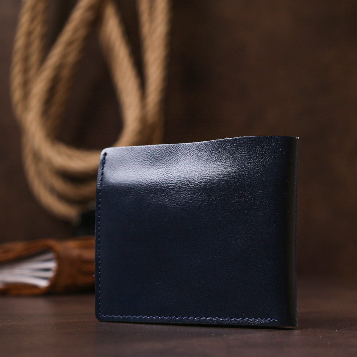 Compact Leather Wallet SHVIGEL 16444 Blue Natural Leather Made in Ukraine