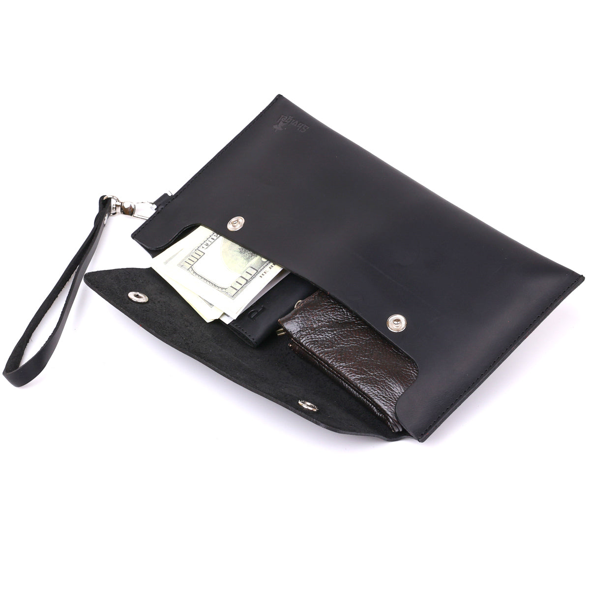 Unisex Matte Leather Travel Cosmetic Bag SHVIGEL 16426 Black Made in Ukraine