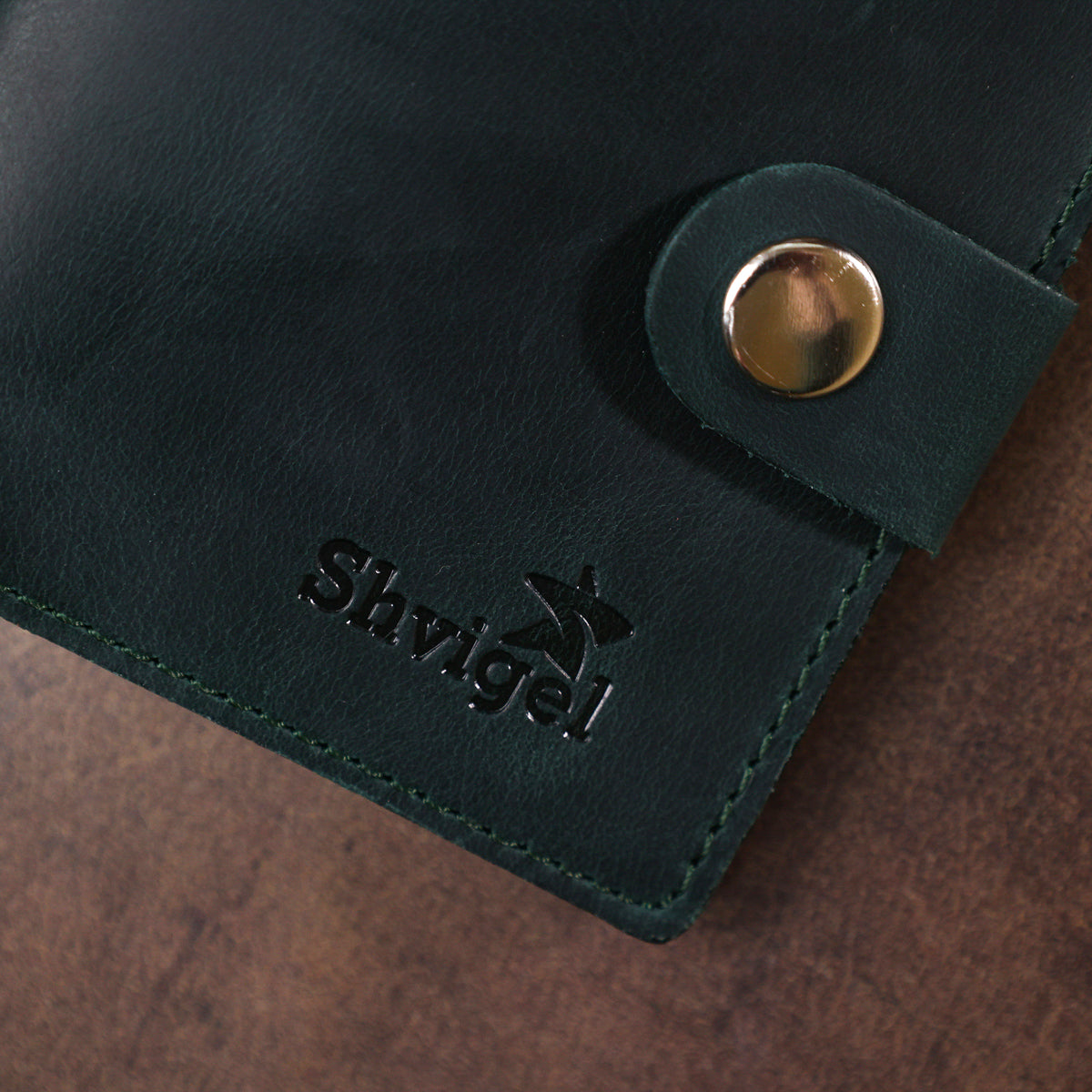 Unisex Mat Wallet SHVIGEL 16477 Green Natural Leather from Ukraine