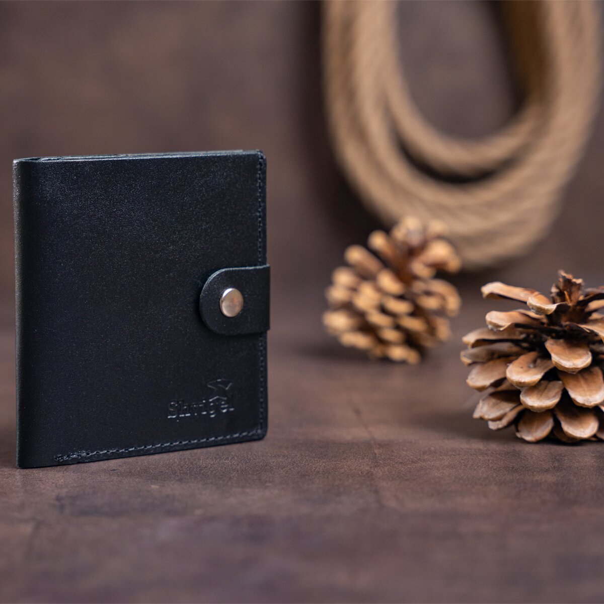 Vertical Men's Leather Wallet SHVIGEL 16225 Black Genuine Leather Crafted in Ukraine