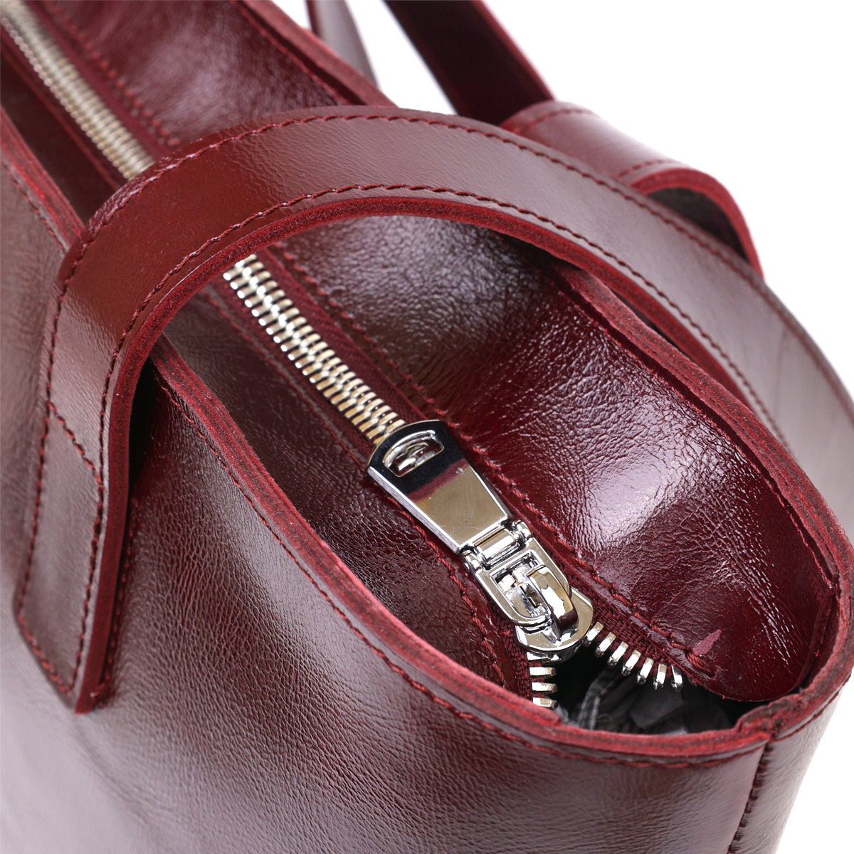 Stylish Women's Leather Tote Bag SHVIGEL 16368 Burgundy Natural Leather, Made in Ukraine