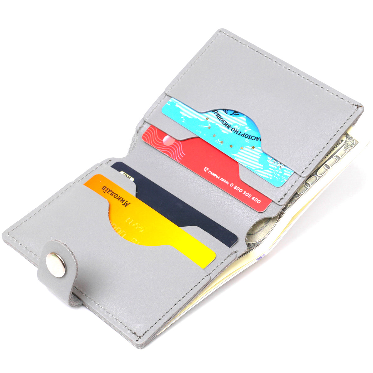 Practical SHVIGEL Leather Wallet 16514 Grey Handmade from Natural Leather