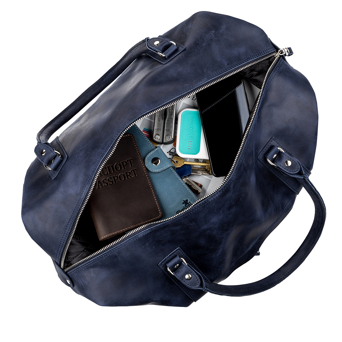 Travel Bag SHVIGEL 11127 Blue Natural Leather Ukrainian Craftsmanship