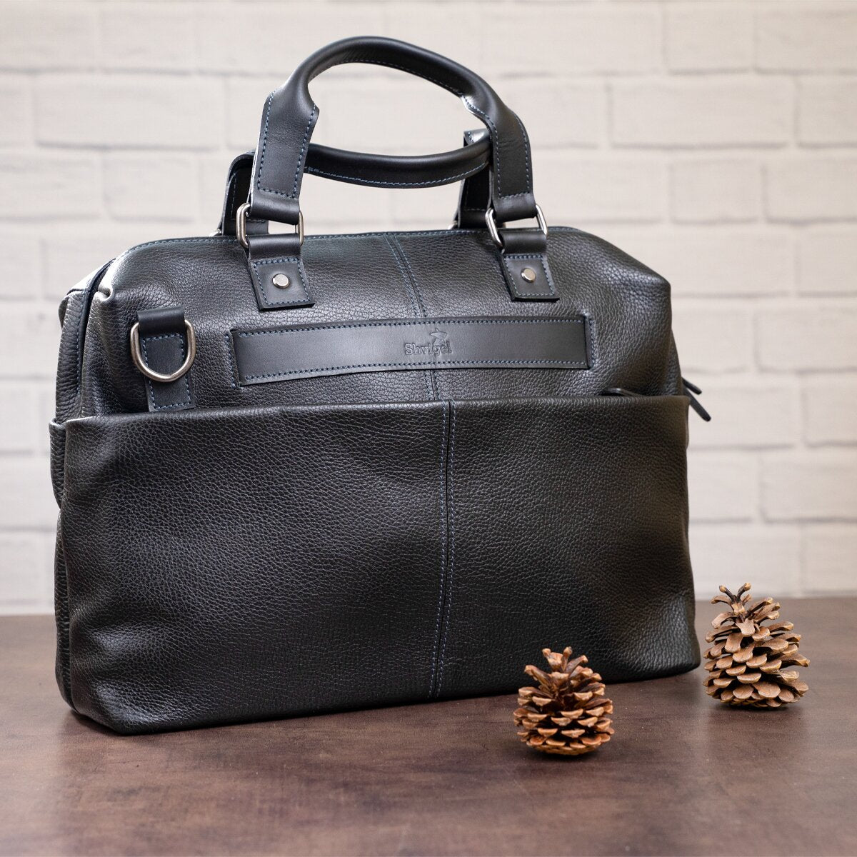 Leather Laptop Bag SHVIGEL 11243 Black Natural Leather Handmade Design