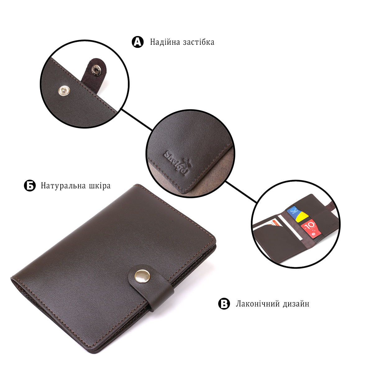 Men's Travel Case SHVIGEL 16525 Brown Genuine Leather Travel Organizer