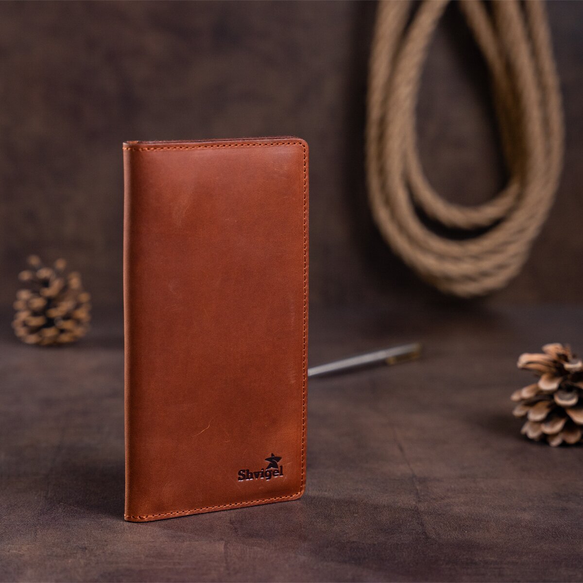 Men's Vertical Wallet SHVIGEL 16199 Red Matte Genuine Leather from Ukraine