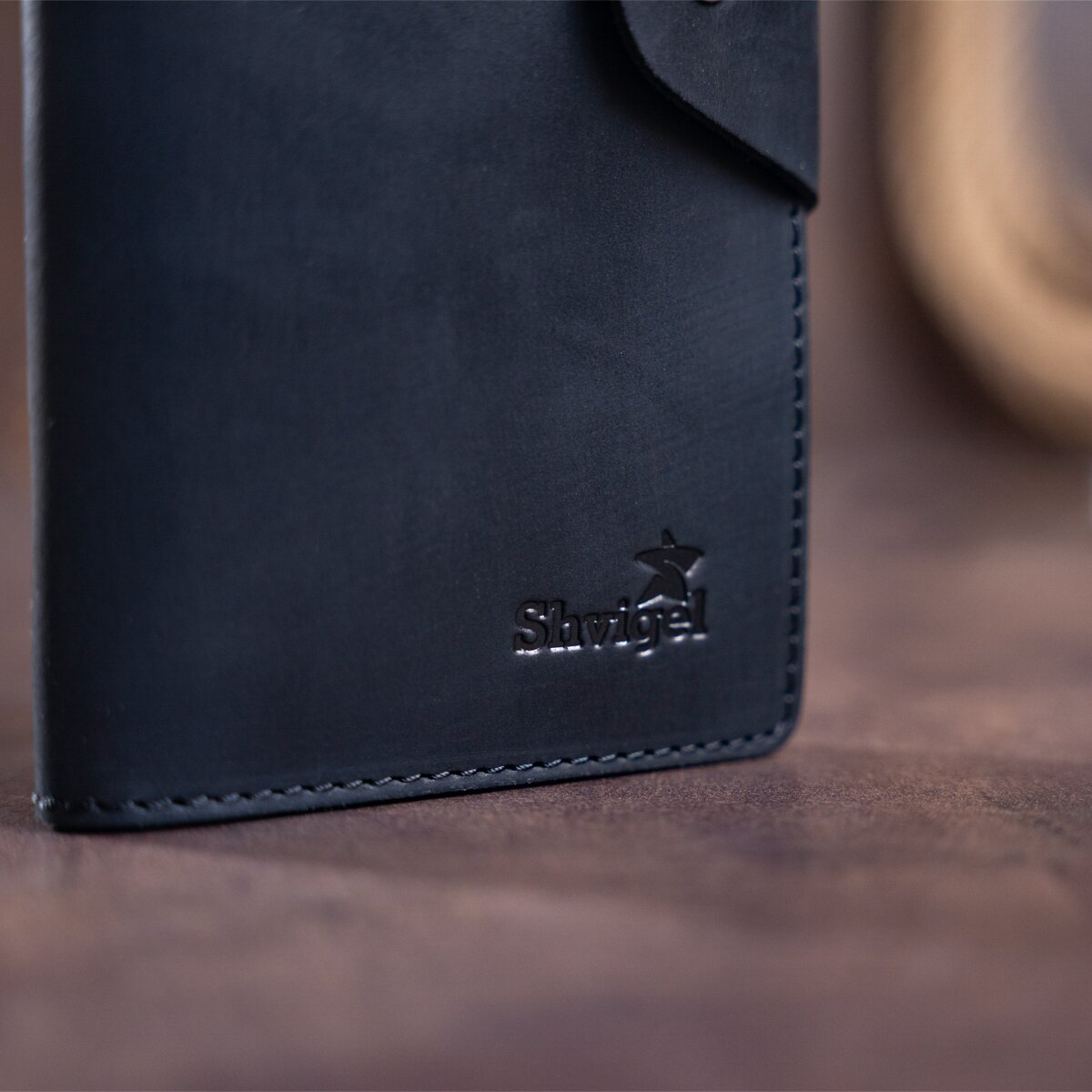Vertical Men's Wallet by SHVIGEL 16182 in Black Vintage Leather with Button Closure
