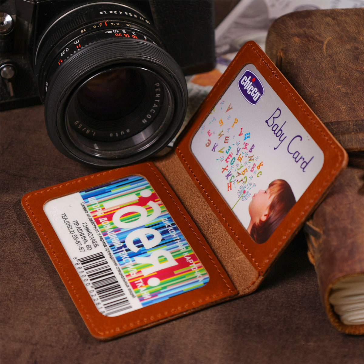 Leather Document Holder for Driver's License or ID Card SHVIGEL 13963 Brown Genuine Leather, Made in Ukraine