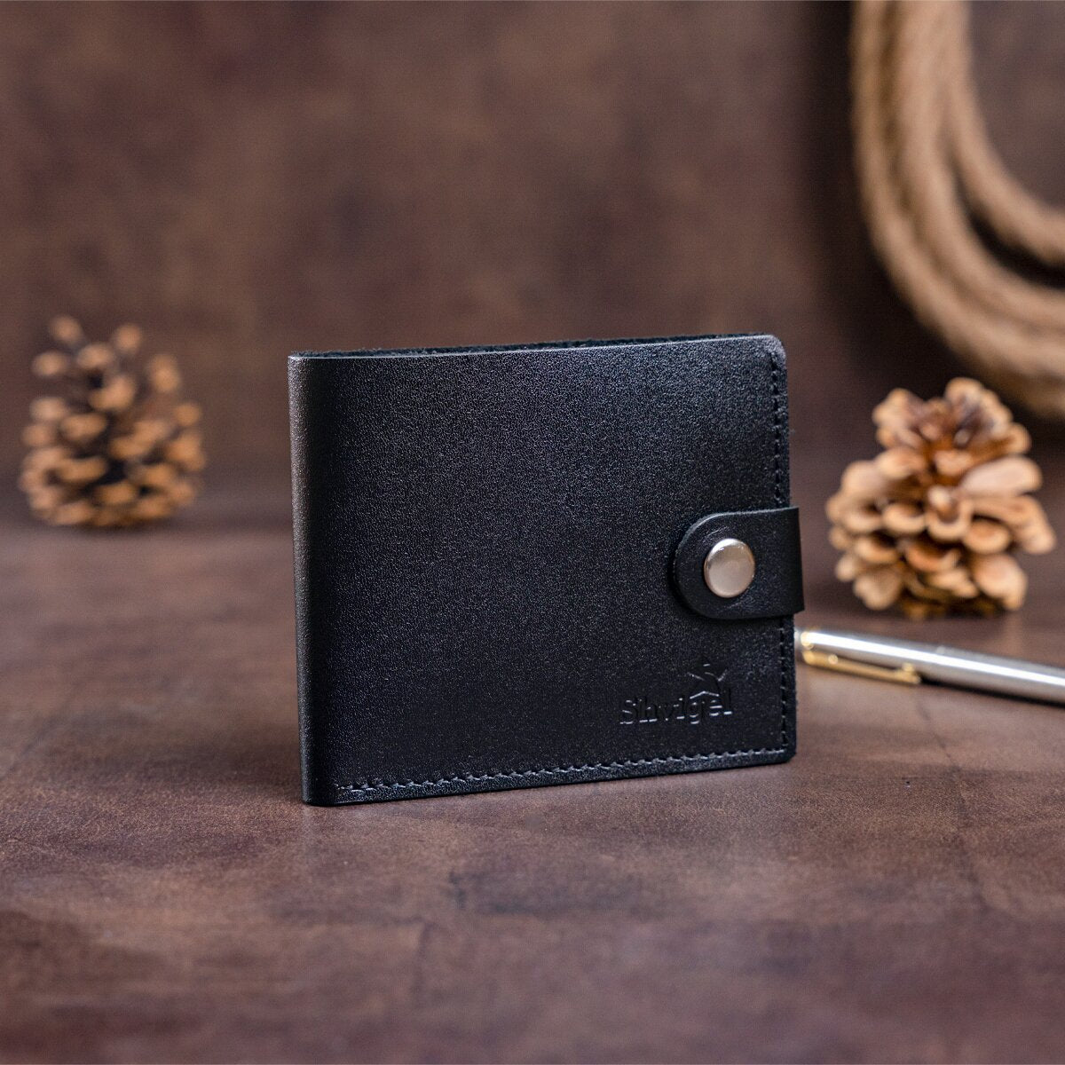 Men's Leather Wallet with Coin Compartment SHVIGEL 16211 Black, Natural Leather, Ukraine