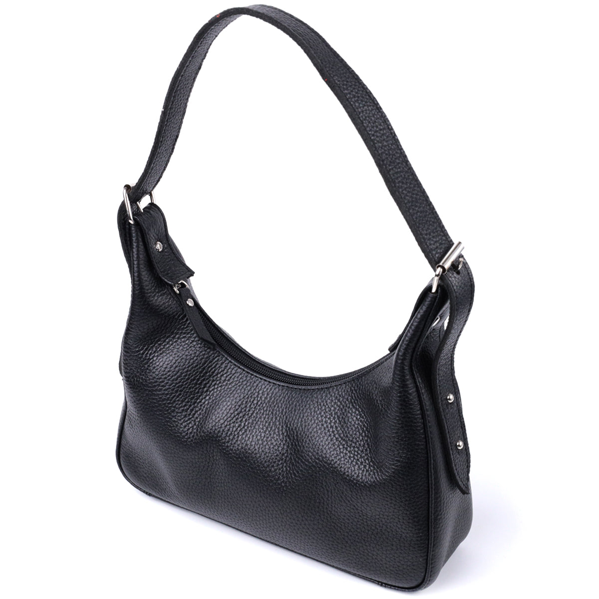 Baguette Bag SHVIGEL 22833 Black Grainy Genuine Leather with Adjustable Strap