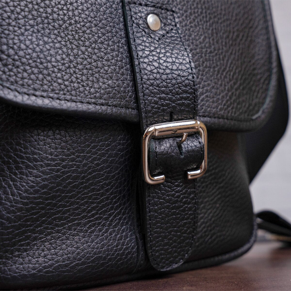 Leather Bag SHVIGEL 00853 Black Natural Leather Handmade in Ukraine
