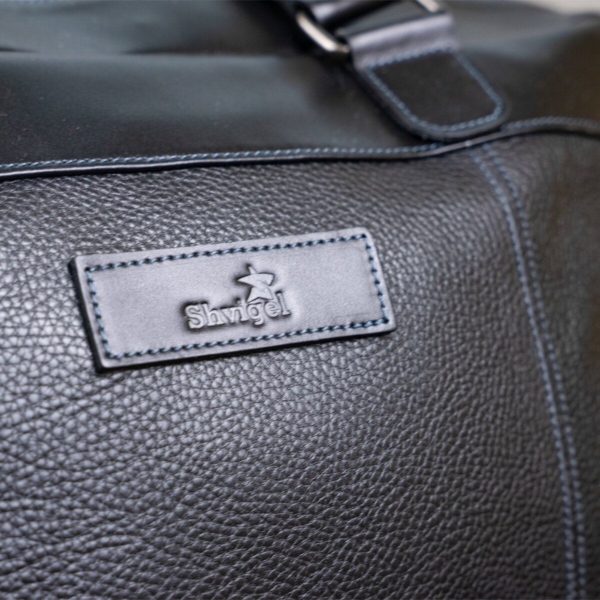 Travel Bag SHVIGEL 11120 Genuine Black Leather from Ukraine with Durable Design