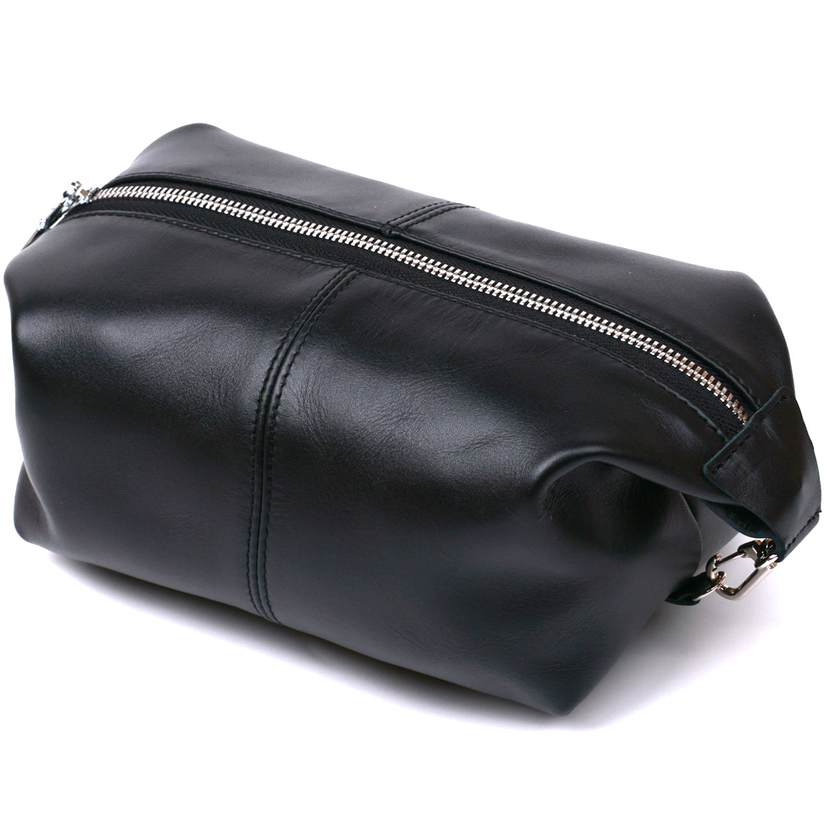 Glossy Cosmetic Bag SHVIGEL 16403 Black Natural Leather for Stylish Looks
