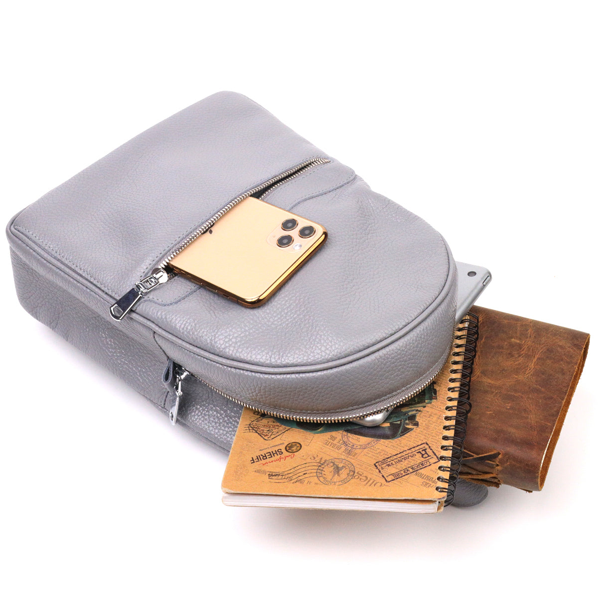 Leather Women's Backpack SHVIGEL 16308 in Grey - Made from Natural Leather