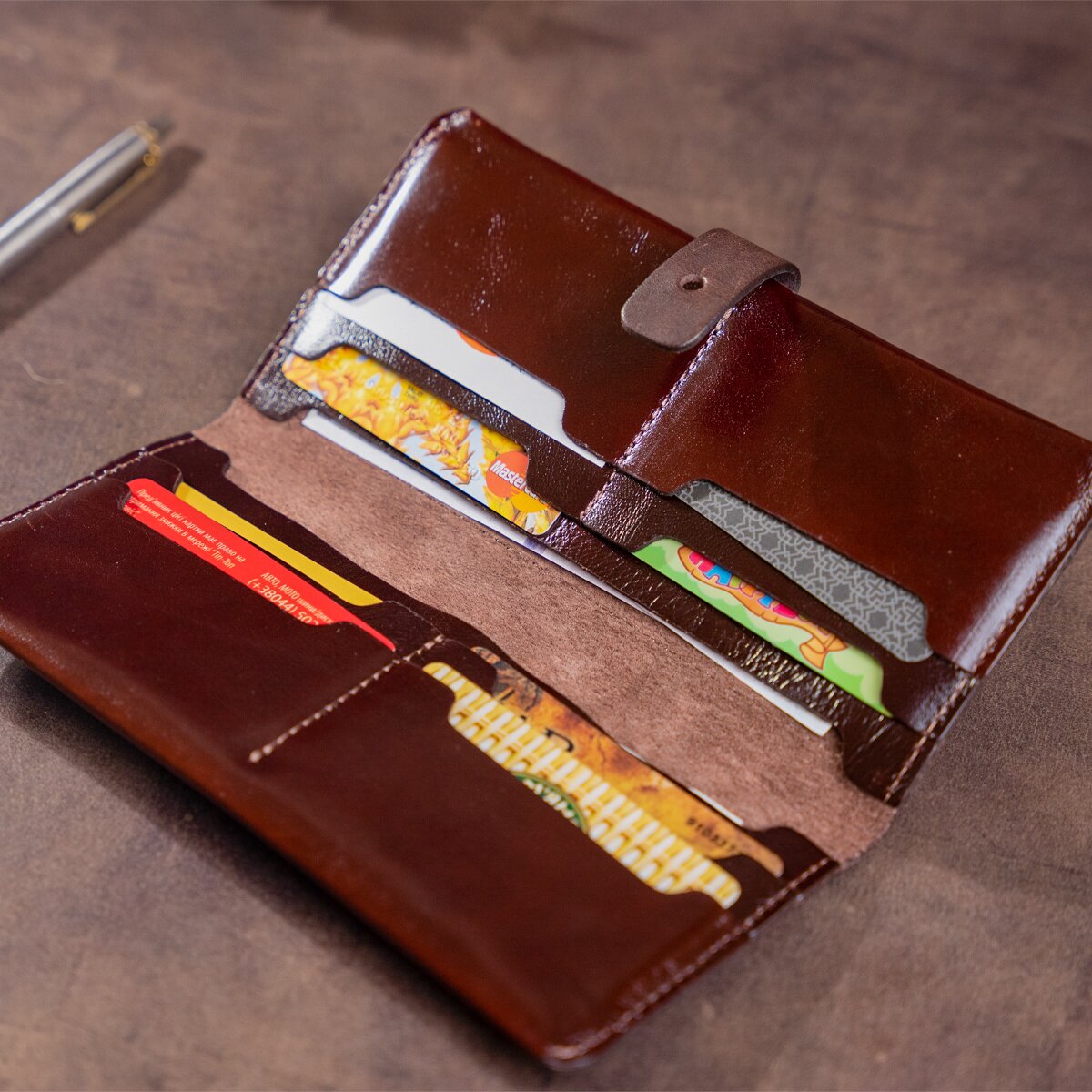 Vertical Wallet SHVIGEL 16202 Brown Genuine Leather Made in Ukraine