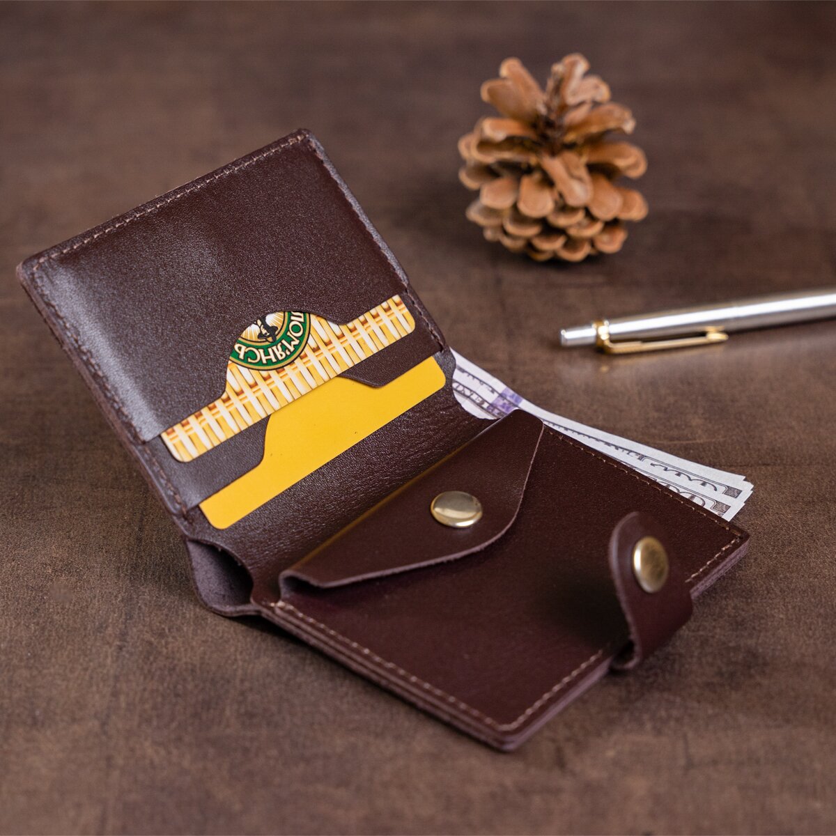 Vertical Leather Wallet for Men SHVIGEL 16218 Brown - Natural Leather, Coin Pocket