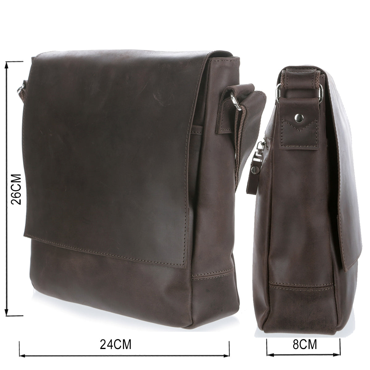 Messenger Bag SHVIGEL 00886 Brown Genuine Leather Handmade in Ukraine