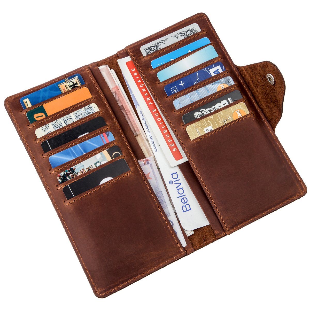 Men's Vintage Leather Wallet by SHVIGEL Model 16167 Brown Natural Leather