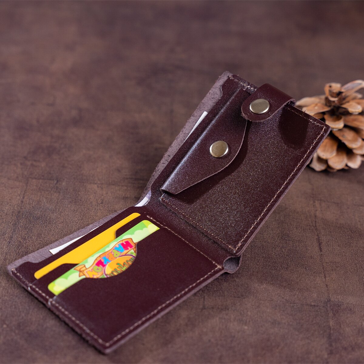 Men's Leather Wallet with Coin Pocket SHVIGEL 16213 Brown Natural Leather Made in Ukraine