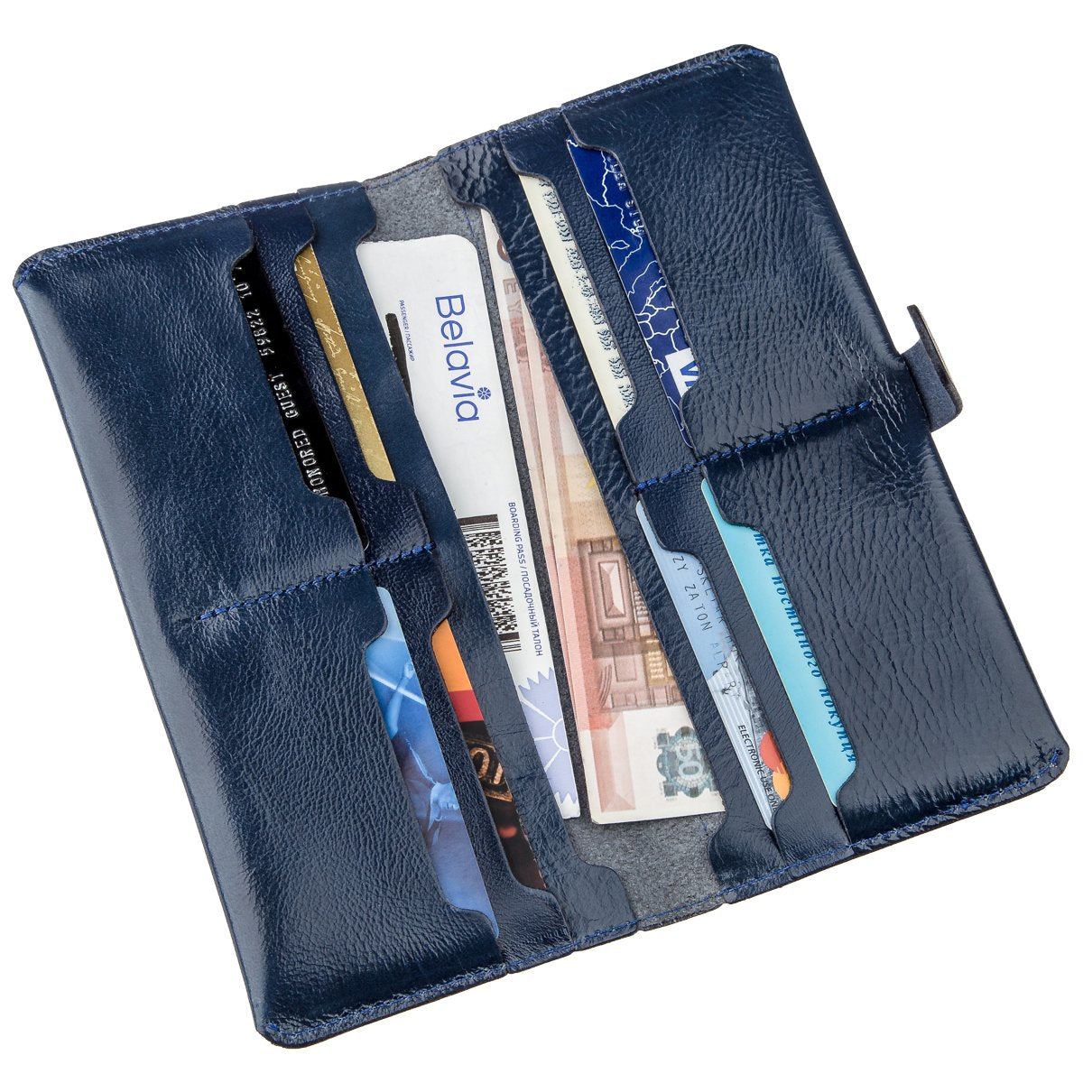 Unisex Leather Wallet SHVIGEL 16201 Blue - Genuine Leather, Ukrainian Craftsmanship