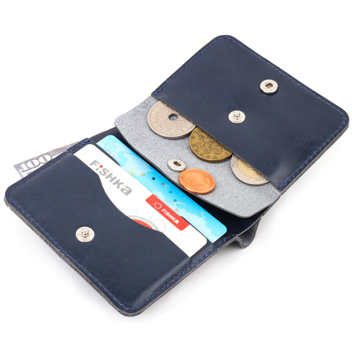 Comfortable Leather Wallet SHVIGEL 16611 Blue - Natural Leather, Ukrainian Design