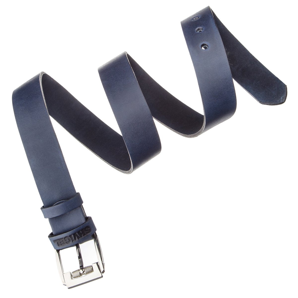 Classic Men's Leather Belt SHVIGEL 11254 Blue Natural Leather Made in Ukraine