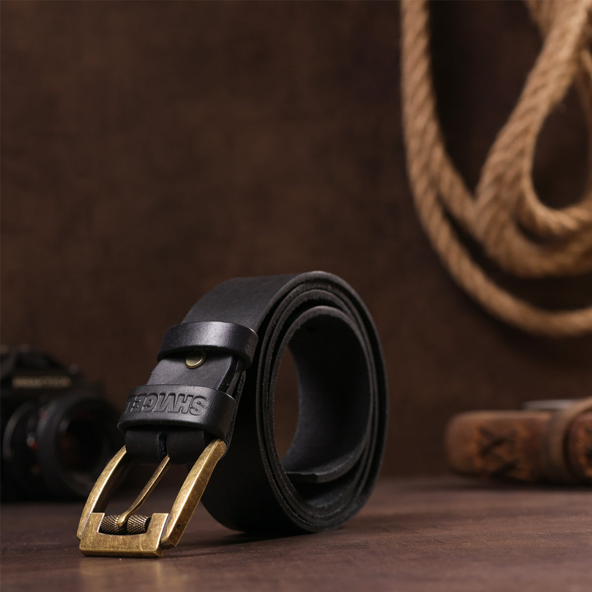 Leather Belt SHVIGEL 00001 Black Genuine Leather Made in Ukraine