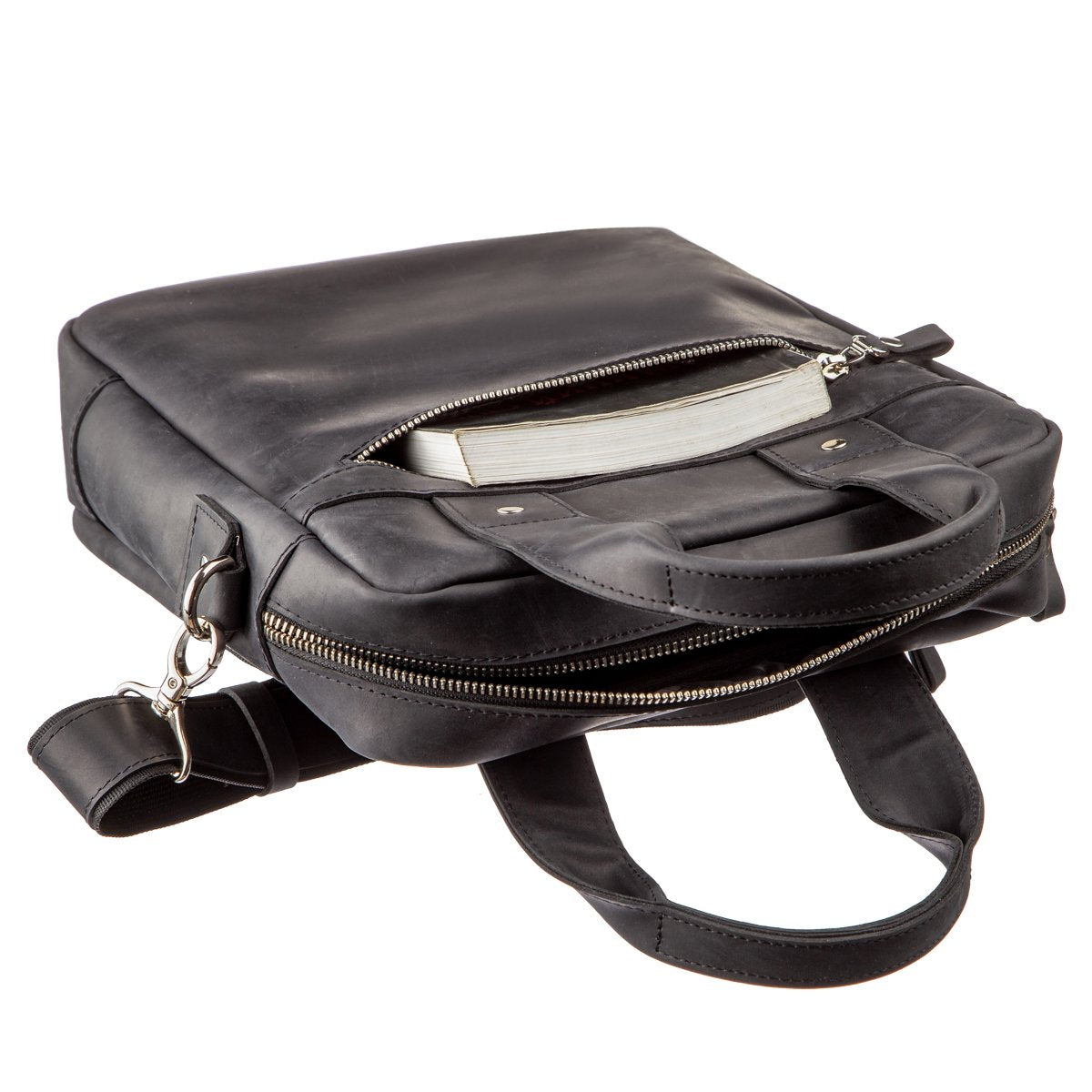 Vertical Men's Bag SHVIGEL 11169 A4 Size Black Matte Natural Leather