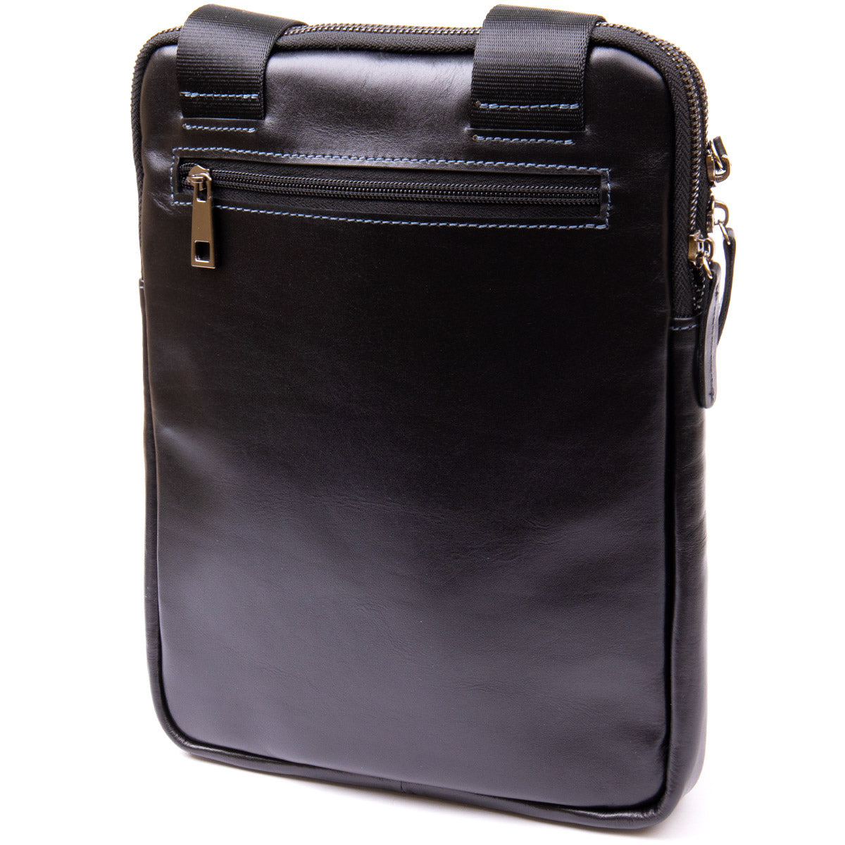Men's Tablet Bag SHVIGEL 11281 Black Leather with Zip Pocket, Stylish Design