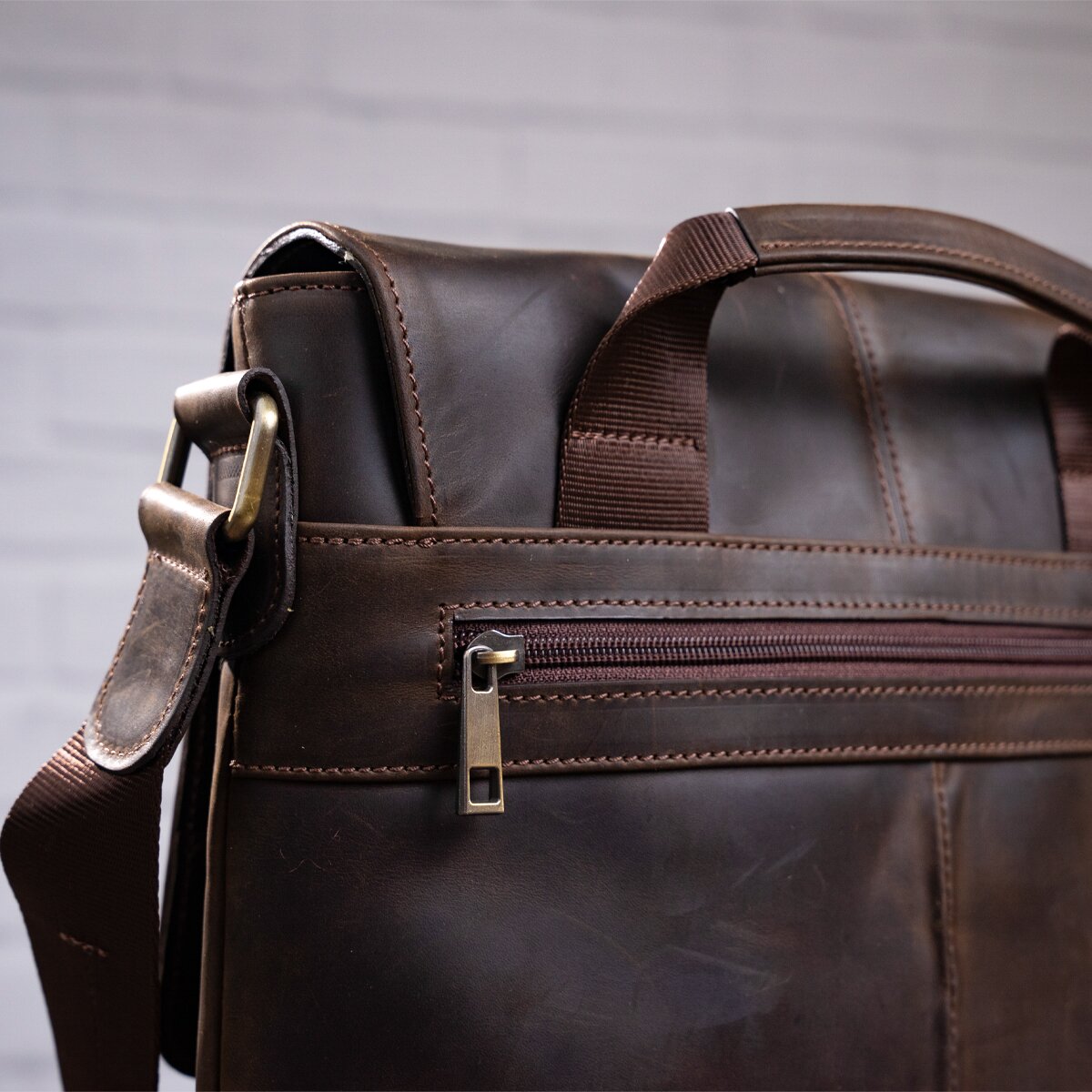 Men's Leather Bag SHVIGEL 11113 Brown Genuine Leather Handmade in Ukraine