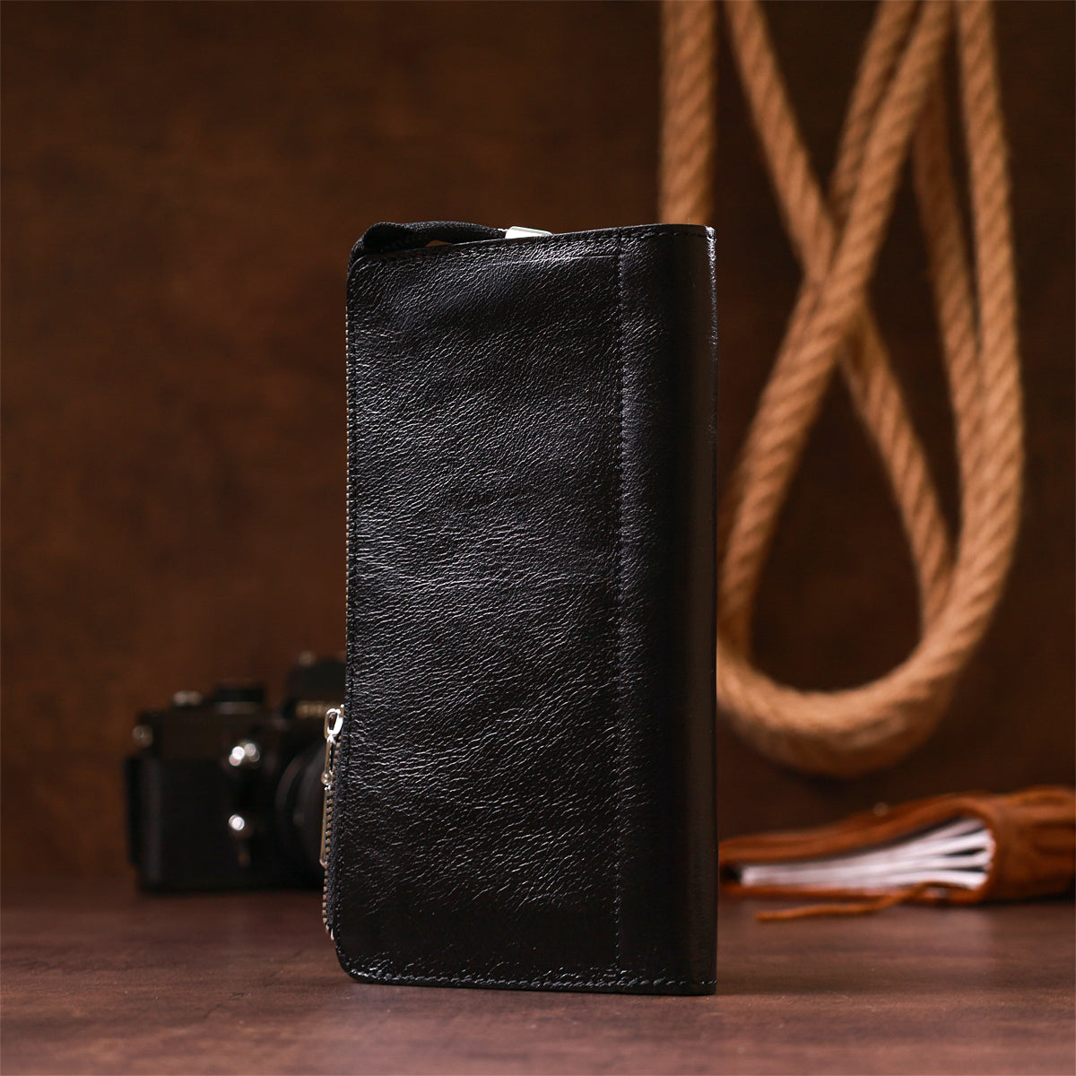 Unisex Leather Clutch SHVIGEL 16186 Black, Made in Ukraine, Natural Leather