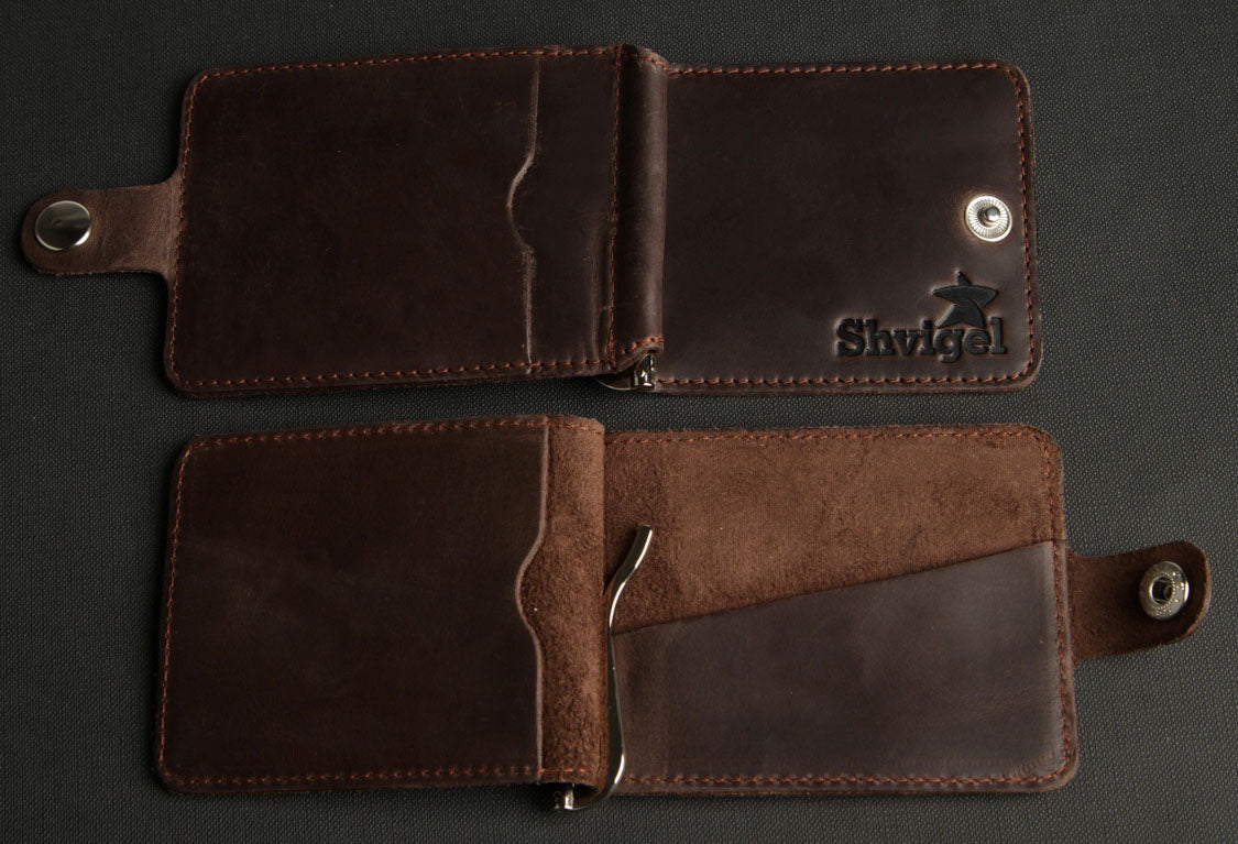 Leather Money Clip SHVIGEL 13786 Brown Premium Quality Natural Leather