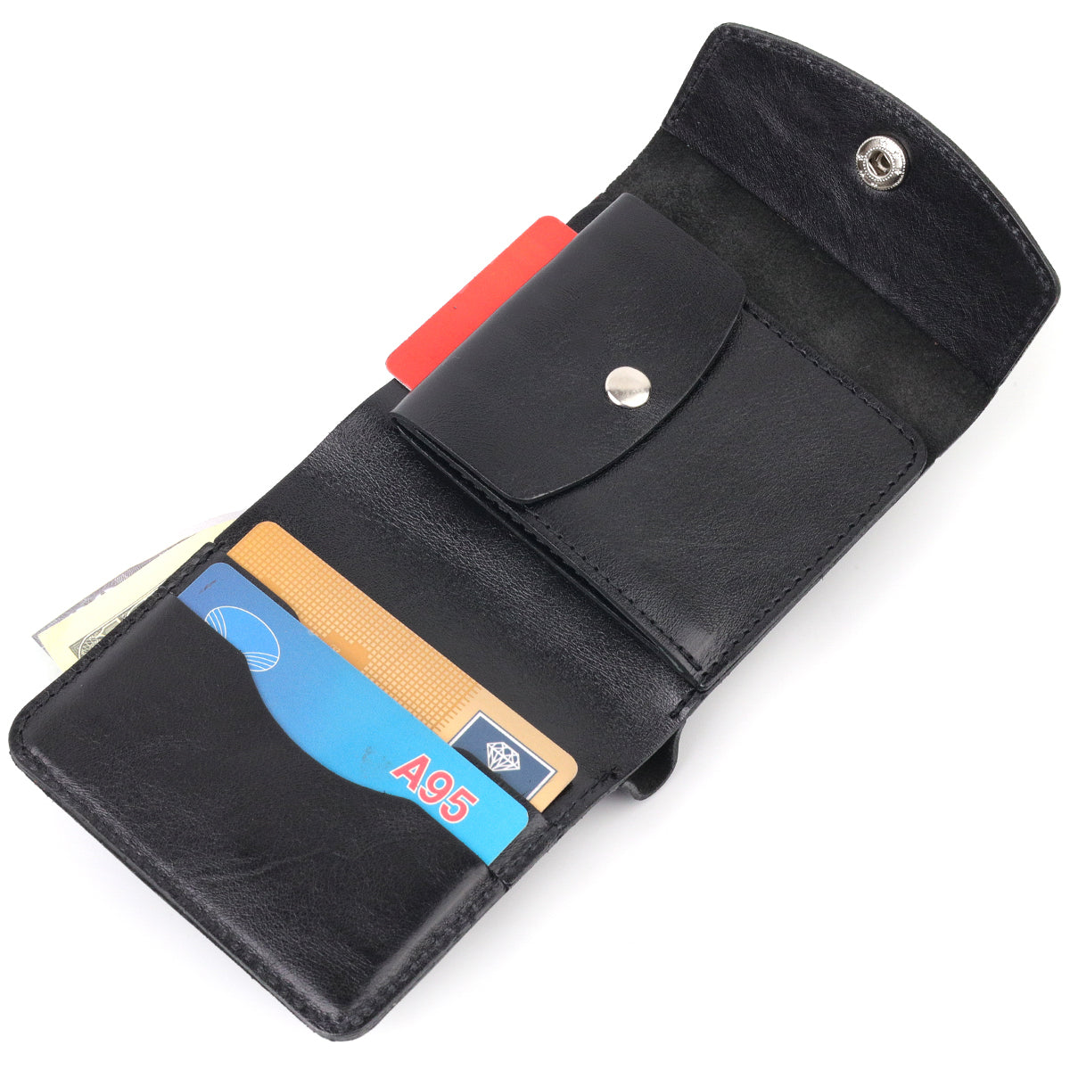 Men's Glossy Leather Wallet SHVIGEL 16617 Black Natural Leather Handmade