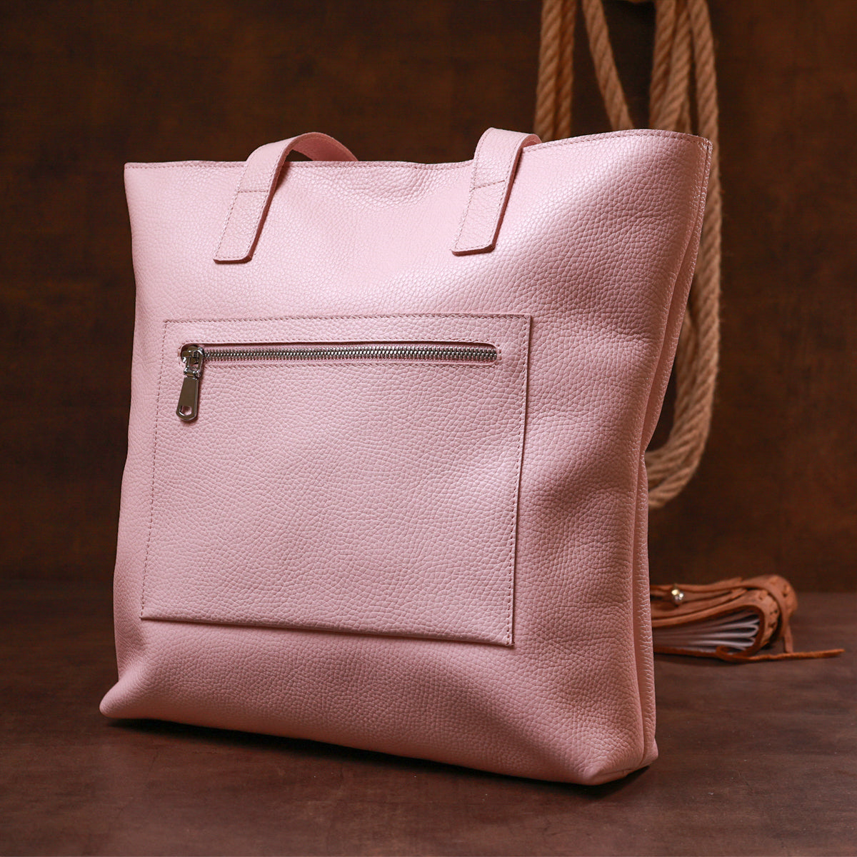 Spacious SHVIGEL Women's Leather Shopper Bag 16356 Pink Made in Ukraine