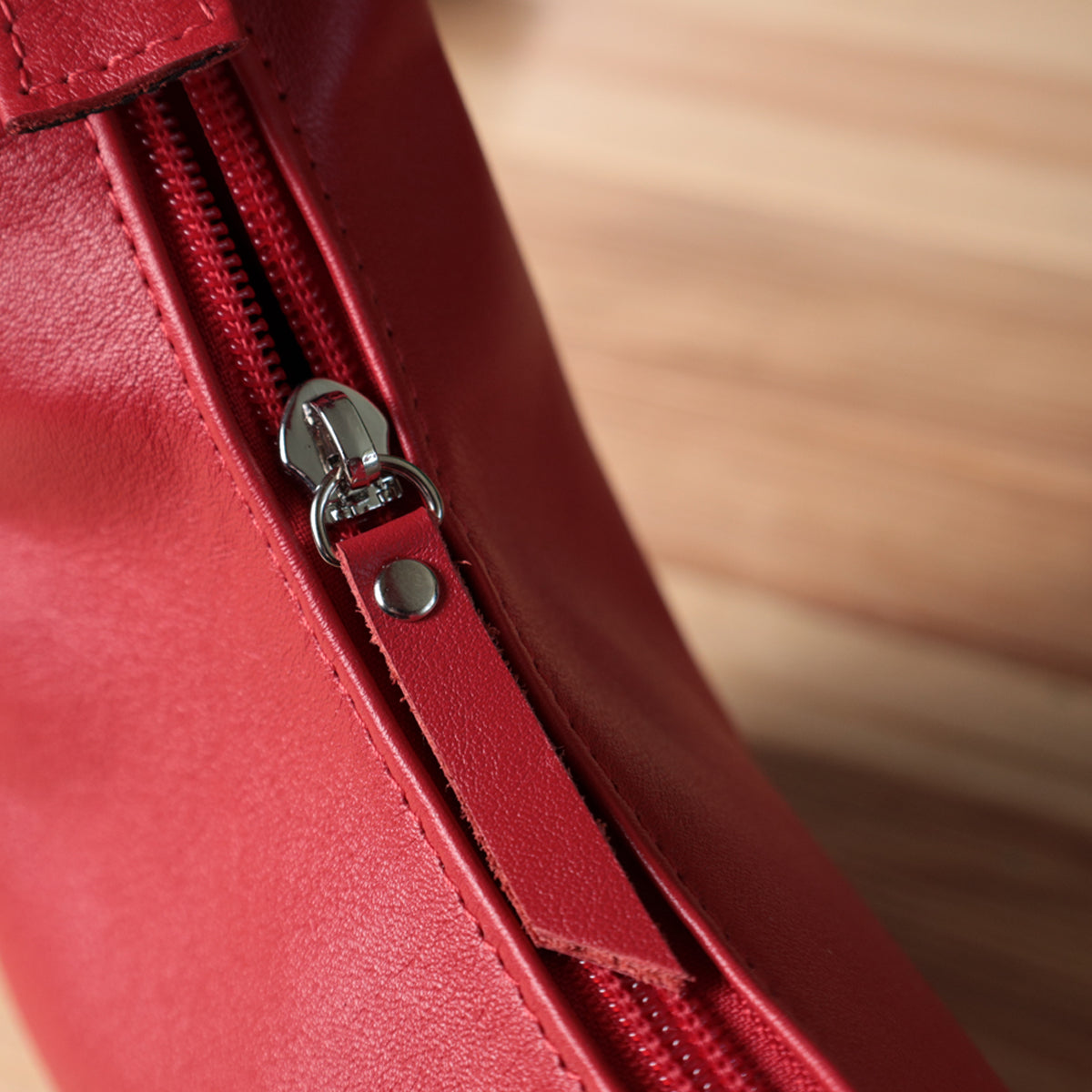 Bright Leather Baguette Bag with Adjustable Strap SHVIGEL 22832 Red, Made in Ukraine