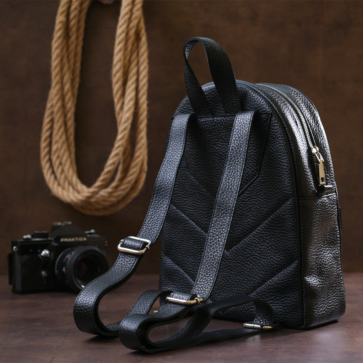 Women's Leather Backpack SHVIGEL 16302 Black - Natural Leather, Ukrainian Craftsmanship
