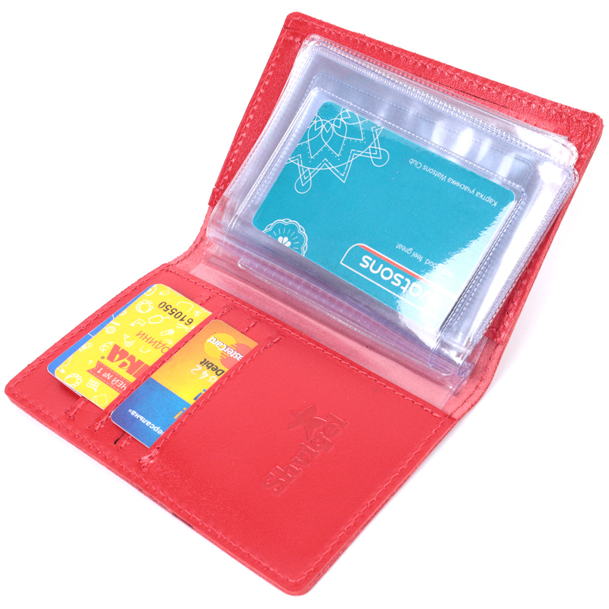 Bright Red Natural Leather Auto Document Cover SHVIGEL 16161 for Driver's License and Passport