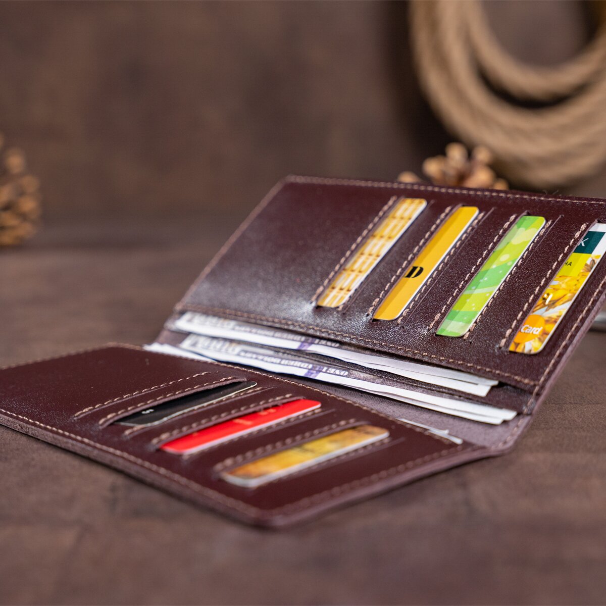 Vertical Wallet SHVIGEL 13992 Brown Genuine Leather Made in Ukraine