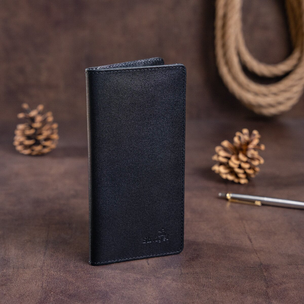 Vertical Leather Wallet SHVIGEL 13991 Black Genuine Leather with Slim Design