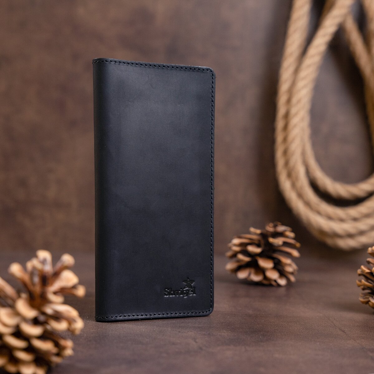 Vintage Leather Wallet SHVIGEL 13794 Black Natural Leather Made in Ukraine