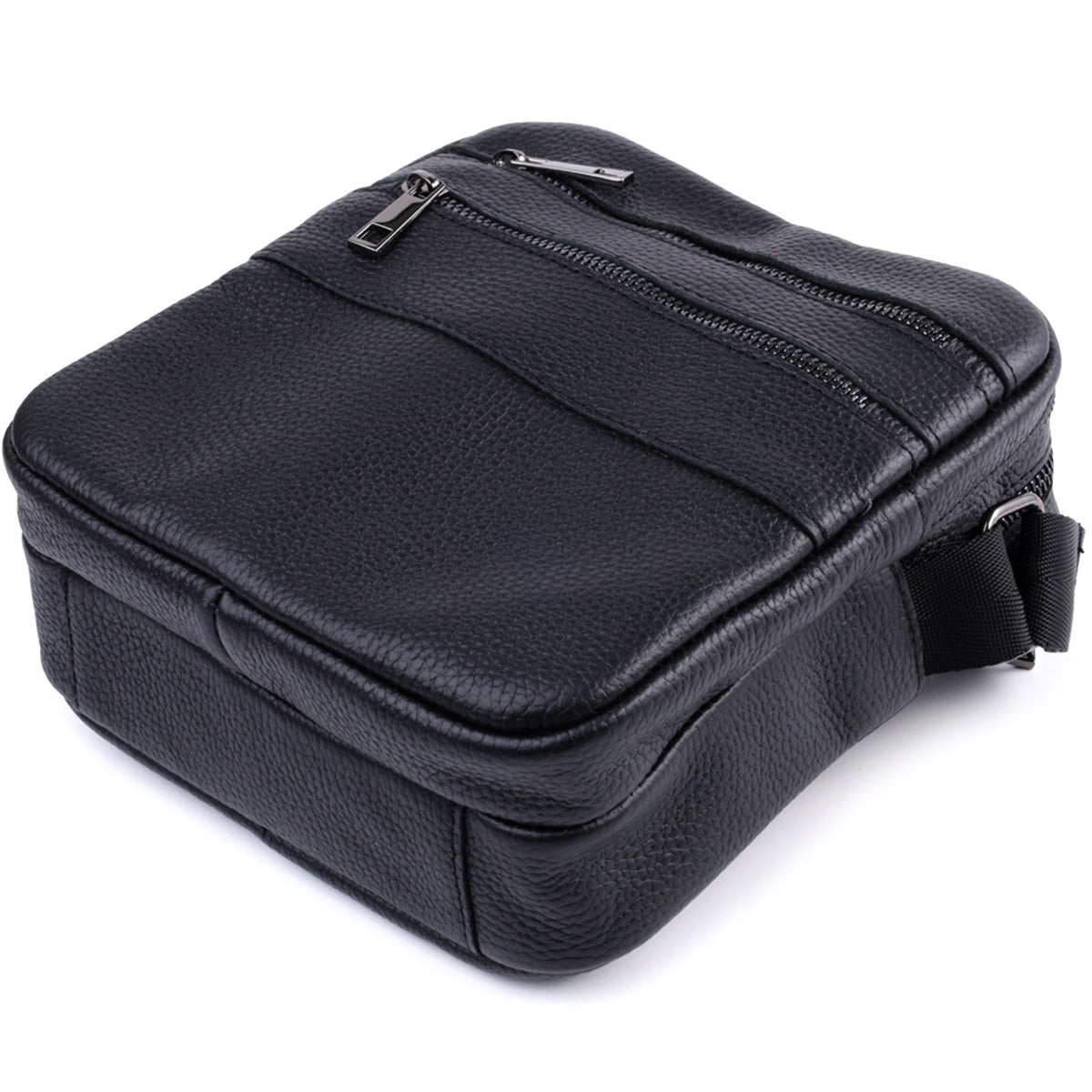 Men's Messenger Bag by SHVIGEL 22847 - Black Grain Leather - Ukrainian Craftsmanship