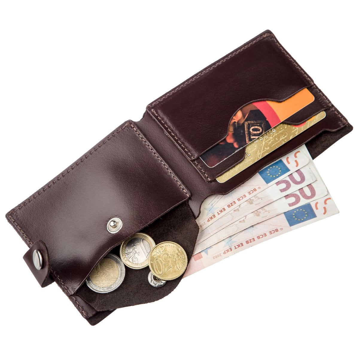 Men's Leather Wallet with Coin Pocket SHVIGEL 16213 Brown Natural Leather Made in Ukraine
