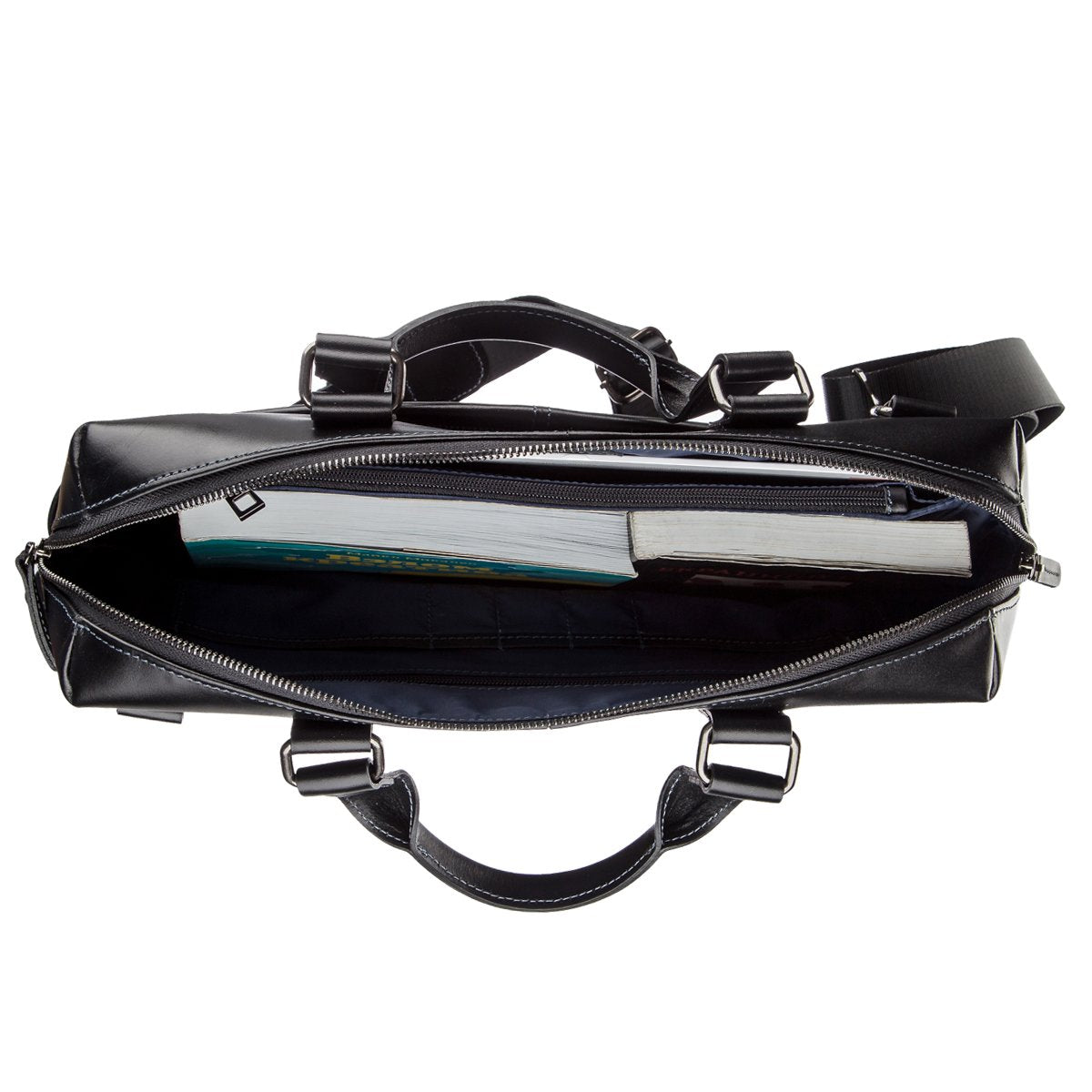 SHVIGEL Leather Laptop Bag 11248 Black Smooth Genuine Leather Design