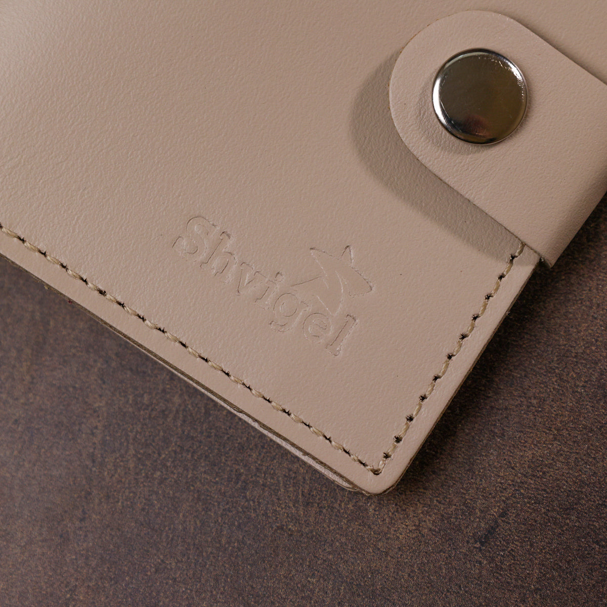Compact Leather Wallet SHVIGEL 16489 Beige Natural Leather Handmade in Ukraine