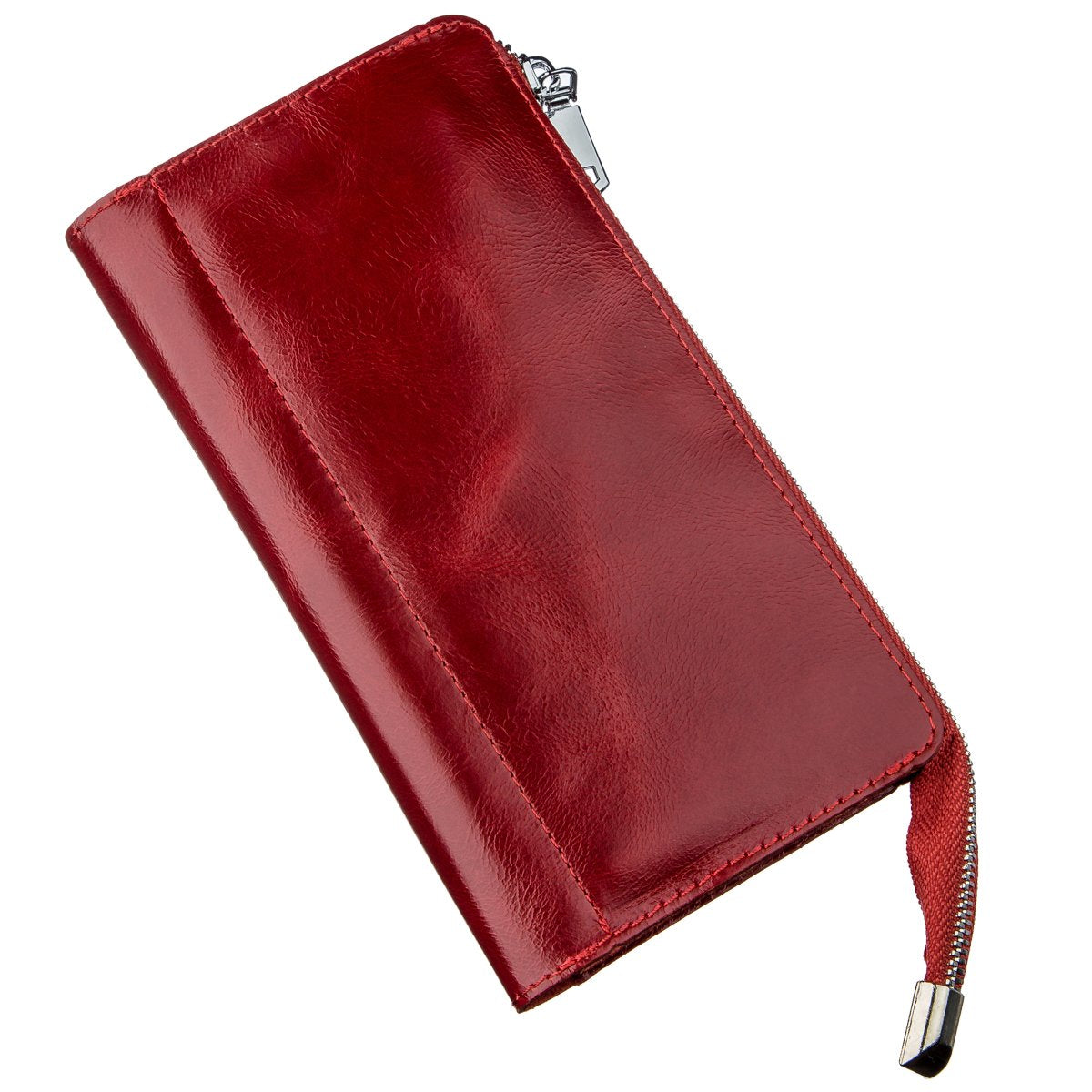 Bright Red Leather Clutch for Women by SHVIGEL Model 16185 Made in Ukraine Natural Leather