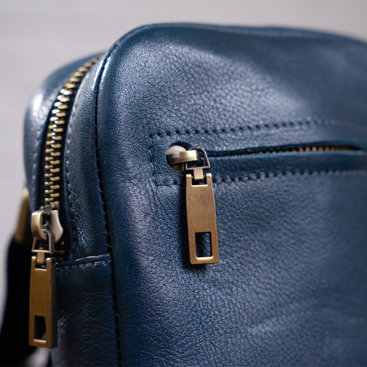 Men's Leather Bag SHVIGEL 19105 Blue Natural Leather Handmade in Ukraine
