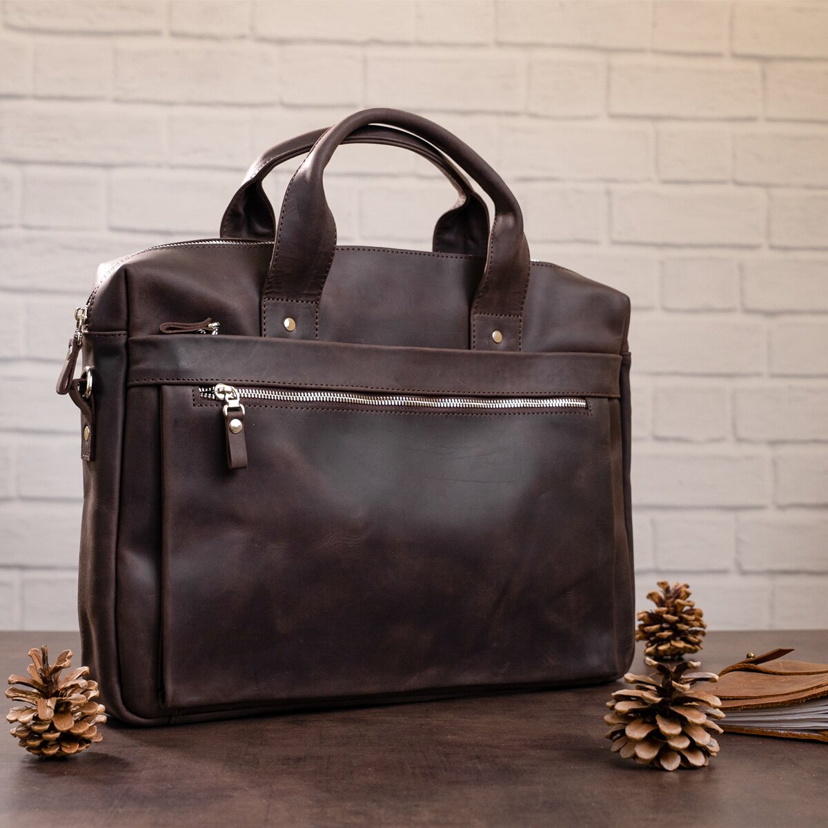 Laptop Bag SHVIGEL 11026 Brown Natural Leather - Ukrainian Craftsmanship