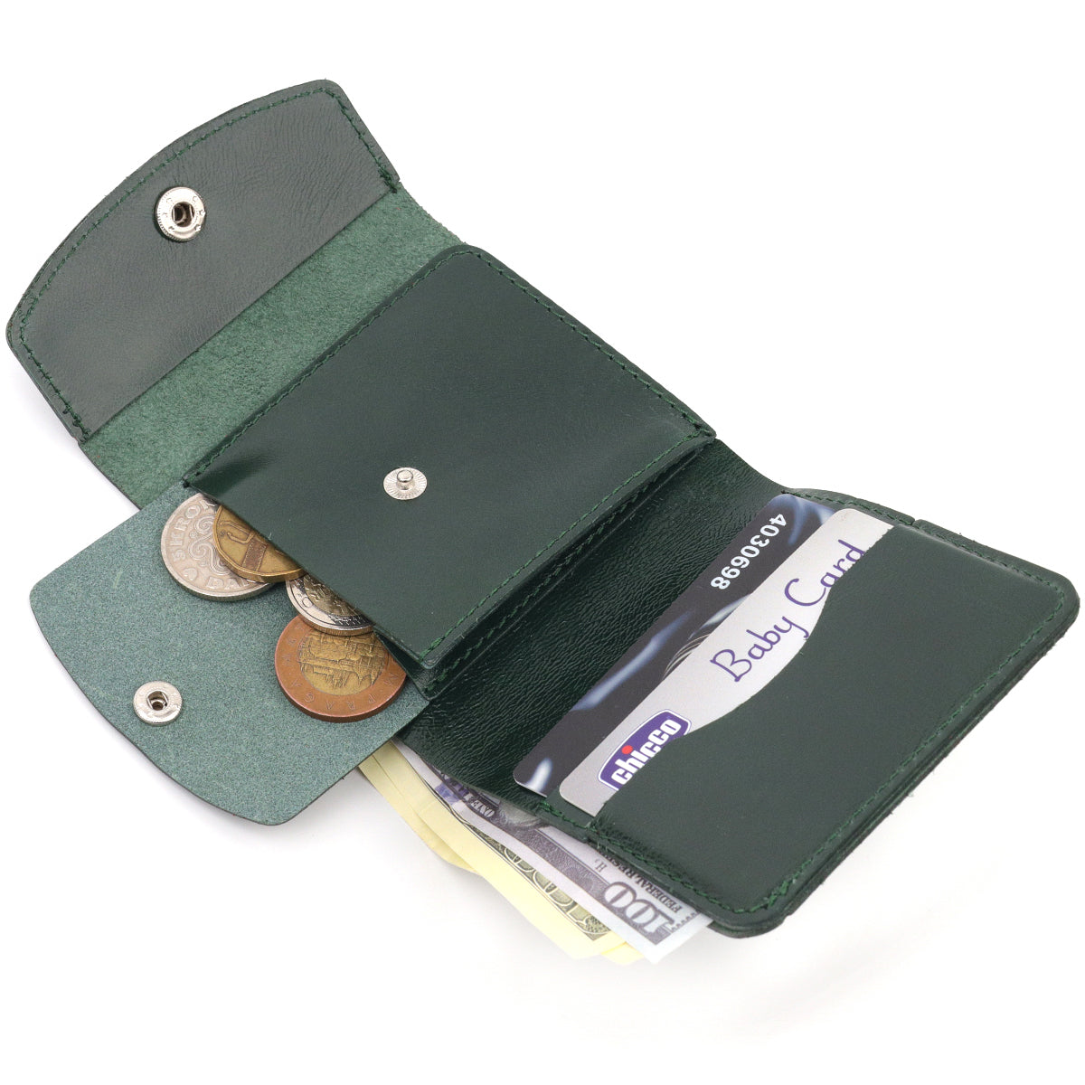 Universal Leather Wallet SHVIGEL 16619 Green Made in Ukraine, Genuine Leather