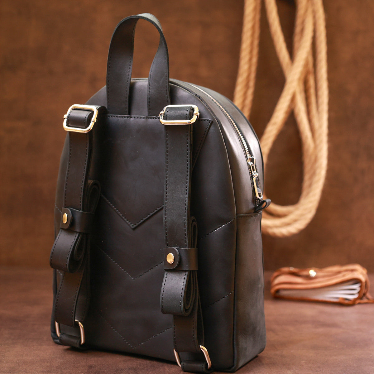 Universal Vintage Women's Backpack SHVIGEL 16328 Black Genuine Leather, Ukraine Made